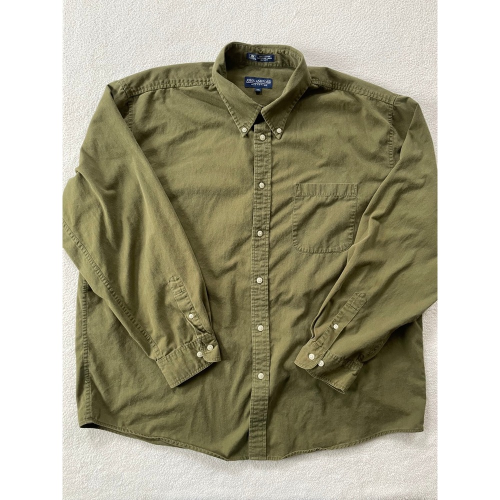 Vintage John Ashford Button Down‎ Shirt Mens XXL Olive Green 100% Cotton Norm